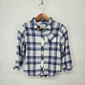 Rails Girls Hudson Plaid Flannel Shirt  Blue & White Button Up Girl's Size 14